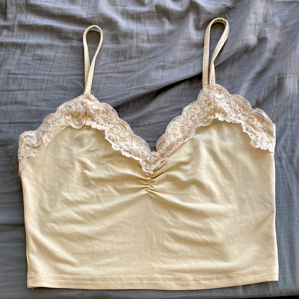Yellow lace trim crop cami top